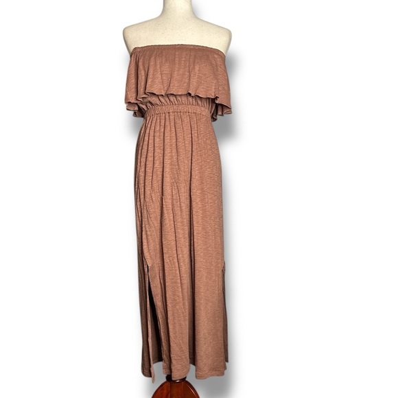 Express Dresses & Skirts - Express Mocha Brown Ruffle Strapless Slit Side Midi Dress size XSmall